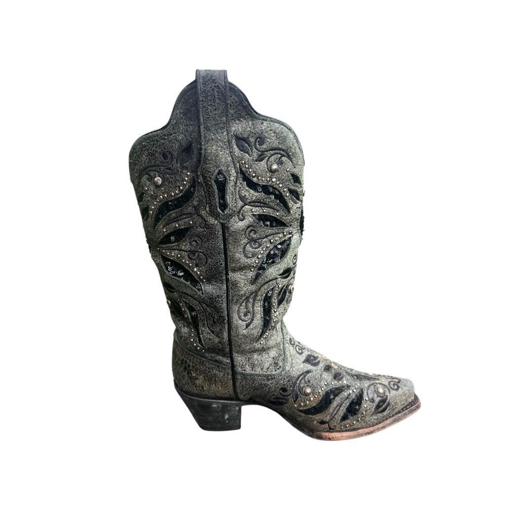 Corral womanâs 7 black grayâinlay studded sequin cowboy festival boots gorgeous